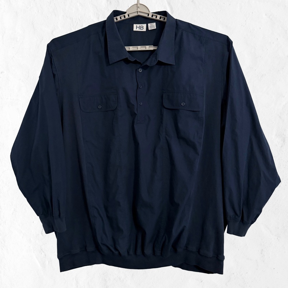 Harbor Bay by DXL HB Polo Shirt Mens 5XLT Navy Long Sleeve Banded Hem Knit Panel